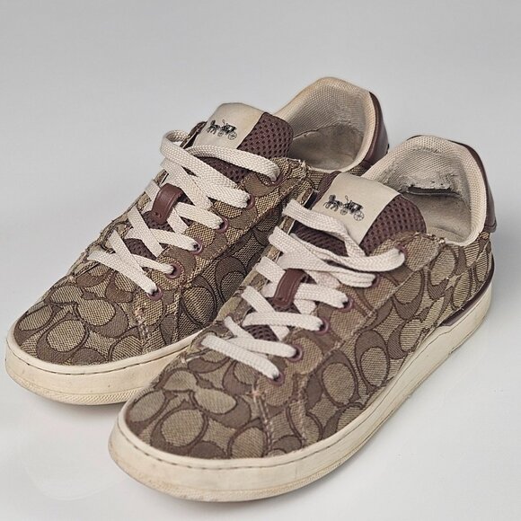 Coach Khaki Signature Jacquard Clip Low Top high Line Sneaker size 8 - Picture 1 of 16